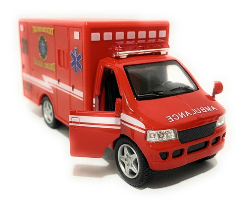 Ambulancia De Metal 13 Cm  Kinsmart Roja Abre Cajuela