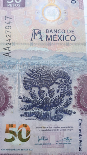 Billete De Ajolote 50 Pesos Con Error De Impresión Serie Aa