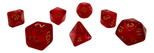 Set De 7 Dados Juegos De Rol - Rojo No. Dorados Transparente