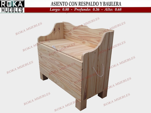 Imagen 1 de 4 de Asiento Con Respaldo Y Baulera De Madera 80 Baul Pino Roka