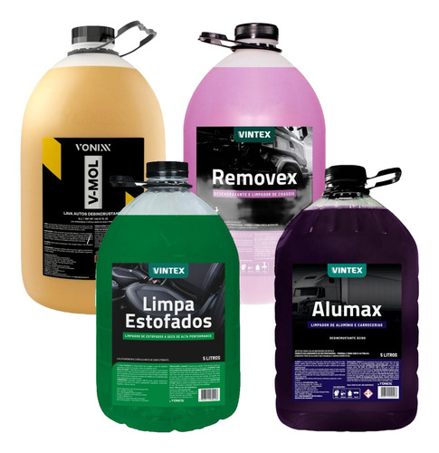 Shampoo V-mol + Removex + Limpa Estofado + Alumax Vonixx 5l