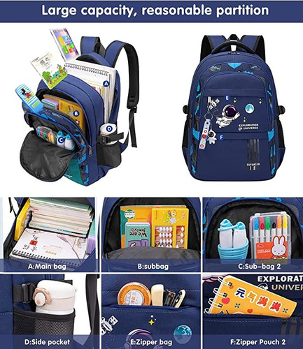 Set 5 Mochila Astronauta For Niños Y Adolescentes, Bolsa Escolar De Gran Capacidad For Niños, Primaria Y Mediaresistente Al Agualapicera Tote Lon