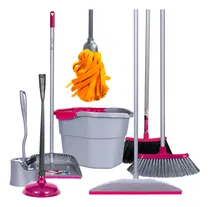 Comprar Kit Para Limpieza Del Hogar Y Oficina - Escobas Basica y Dual, Mop De Tela, Cubeta Con Exprimidor, Recogedor Con Peineta Quita Pelusa, Jalador De Agua, Bomba, Cepillo Sanitario - Reynera