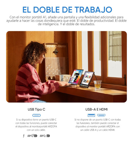 Monitor Externo Arzopa Fhd De 15,6 , Usb-c Para Ordenador Po