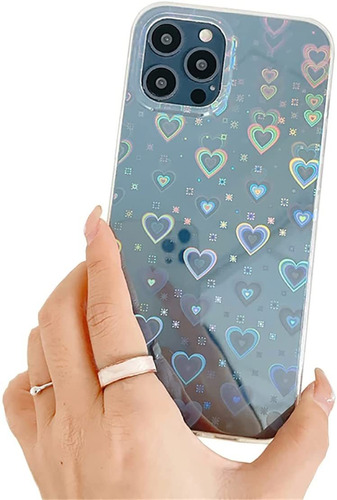 Funda Para iPhone 13 Transparente Corazon Delgada Azul