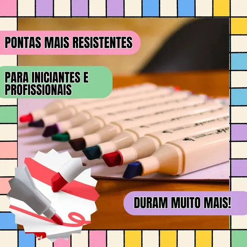 Base Ponta Dupla Marcadora 60 Cores+3 Livro Bobbie Colorir