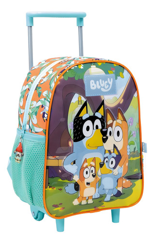 Mochila Carrito Personajes Jardin Ruedita 12 Pulgadas En Mca Color Bluey Verde Diseño De La Tela Liso