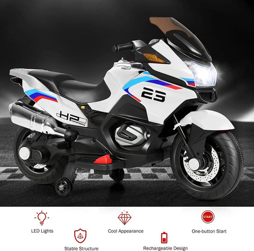 Motocicleta Infantil Color Blanco 12v Marca Honey Joy