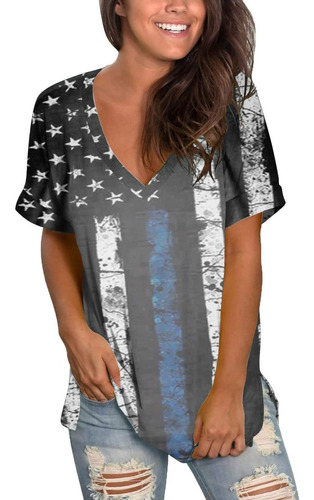 Dama's 4th Of July Shirts Short Sleeve Stars Stripe Top