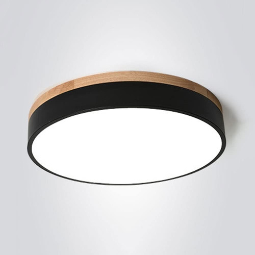 Luminaria Plafon Led Diám 30cm 18w Metal Y Madera Circular