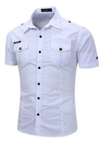 Camisa Vaquera Militar De Algodón De Manga Corta For Hombre