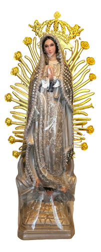 Virgen De Guadalupe Color Plata. Resina. 70 Cm