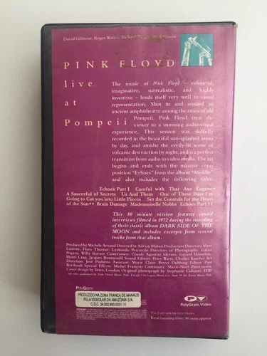 Imagem 3 de 8 de Pink Floyd Live At Pompeii Fita Vídeo Cassete Vhs Nacional