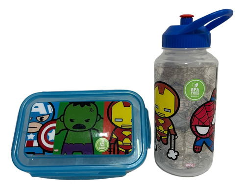 Set Envase Hermético + Botella 2l Avengers Niños