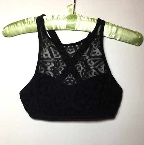 Top Crop Malla Con Transparencia Negra -talle Xs