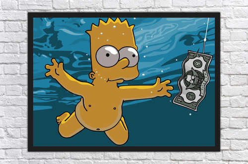 Quadro Desenho Simpsons Bart Nirvana Nevermind Com Moldura