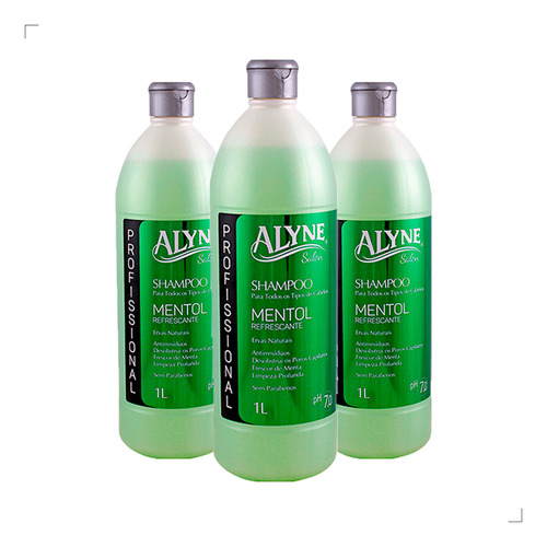  Shampoo Alyne Mentol Refrescante Capilar 1l (kit Com 3)