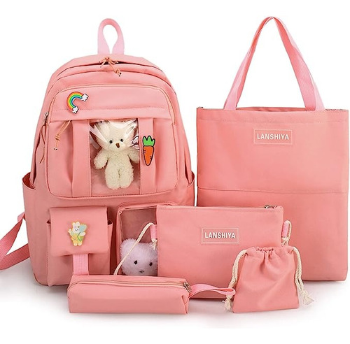 Bolsos Morral Escolar Para Niñas Y Adolescentes / 5 Pzas