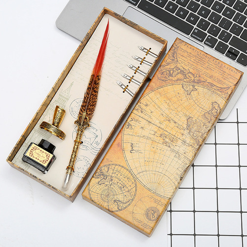 Pluma Fuente Retro Europea De 3 Estilos Con Pluma De Ave
