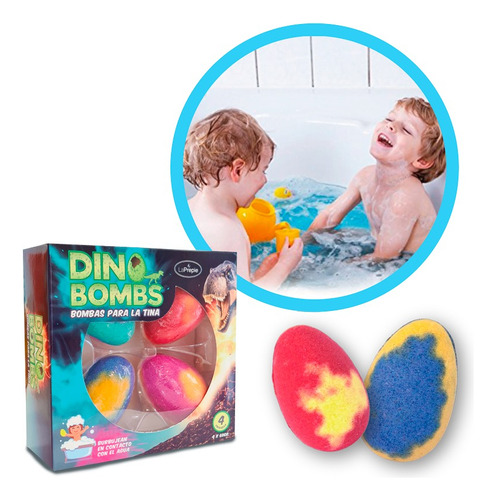 Bomba Tina Dino Efervescente 4 Und Baño Infantil Multicolor