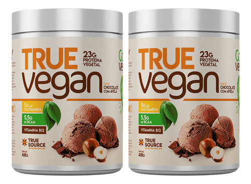 2x True Vegan Proteína Chocolate Com Avelã True Source 418g