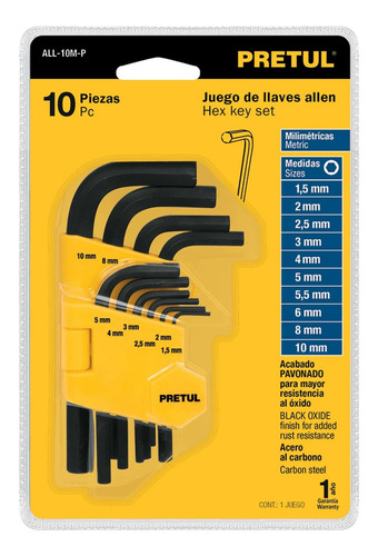 Juego Llaves Allen Punta Hexagonal 1.5 A 10 Mm Profesional