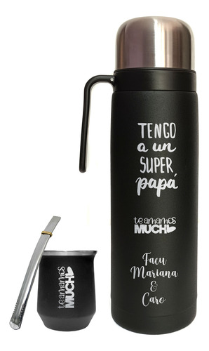 Kit Termo, Mate Y Bombilla, Personalizado Día Del Padre Negro