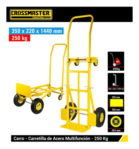 Imagen 3 de 5 de Carro Carretilla Zorra 250kg Multifunción Crossmaster 993114