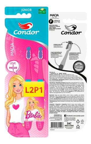 Escova Dental Condor Barbie Macia Leve 2 Pague 1