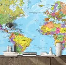 Comprar Adesivo Mapa Mundi Papel De Parede Mapa 2,40x1,20m  Mod33