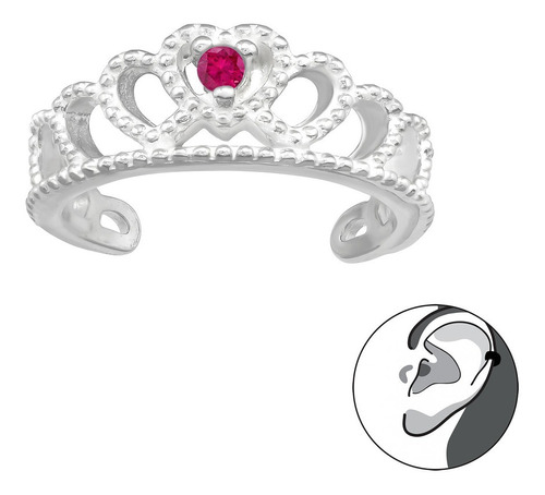 Cuff De Plata 925 Corona Circon Rosado Aro A Presión 