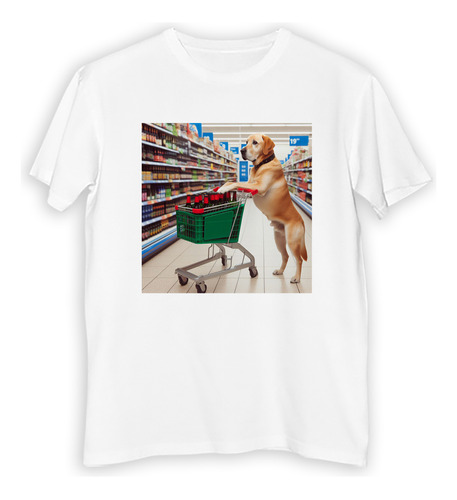 Remera Hombre Perro En Supermercado Comprando Cerveza M1