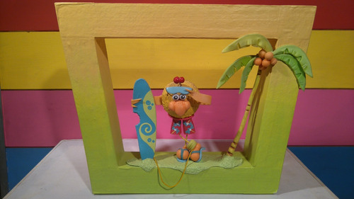 Cuadro Corporeo 3d Super Pollo Surf Playa Nuevo