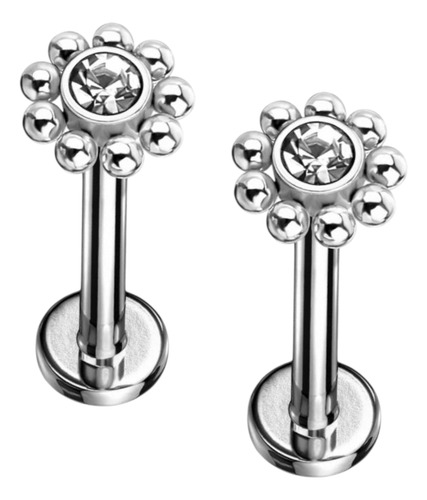 Combo Labret Piercing Flor Filigranas Cristal 8mm Gris