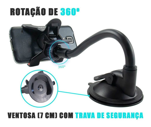 Suporte Universal P/ Gps E Celulares Com Ventosa E Haste