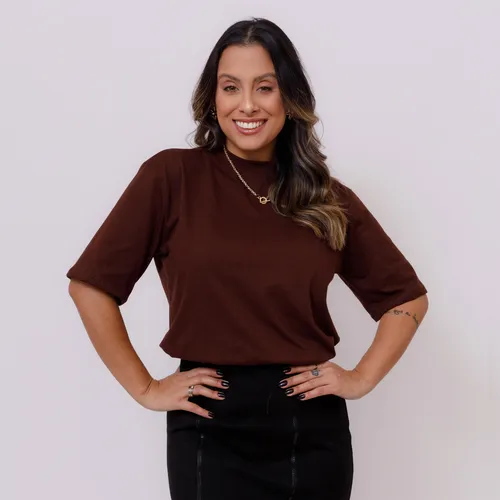 Camiseta T-shirt Blusinha Blusa Feminina Algodão Gola Alta