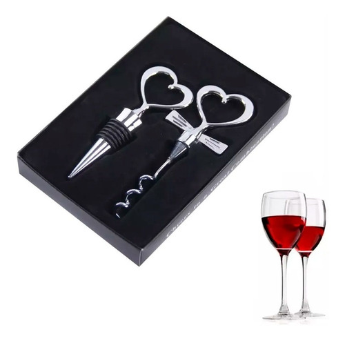 Set Destapador Sacacorchos De Vino Corazón - Novios - 2 Pcs