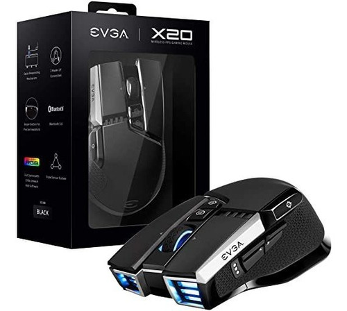 Evga Ratón Para Juegos X20, Inalámbrico, Negro, Personali.