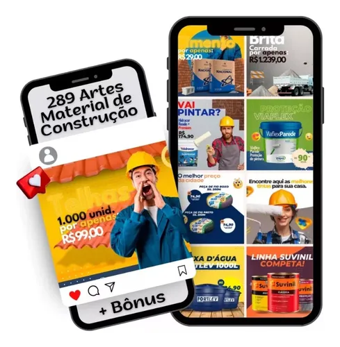 comprar 290 Artes Depósito Materiais Construção 100% Editáveis Canva