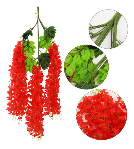 Flores Artificiales De Glicina De 12 Piezas,plantas Artificiales De Wisteria Colgantes De 110cm , Flores Artificiales Colgantes Decoración Para Hogar, Para Boda,jardín,exterior Para El Hogar.(rojo)