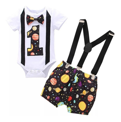 Conjunto Pañalero Short Planetas+ Tirantes Bebe Niño 1