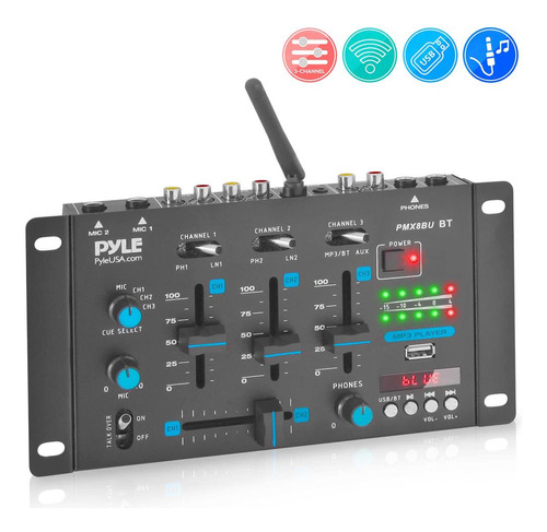 Mezclador Dj Inalámbrico De 3 Canales Pyle-pro Pmx8bu