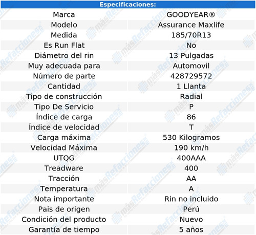 Goodyear 185/70r13 Assurance Maxlife 86t