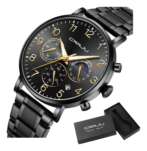 Relojes Luminosos De Cuarzo Simples Crrju Calendar Color Del Fondo Black/gold