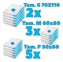 Comprar 10 Saco À Vácuo Embalagem Organizador Roupas Mala Viagem Casa Bolsa A Vacuo 5un 50x60 3un 60x80 2un 70x110 + Bomba De Sucção