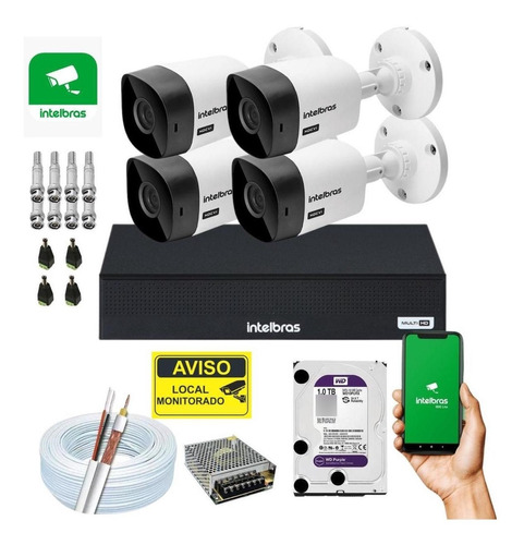 Kit 4 Câmeras Hd 20m 720p Com Dvr E Hd 1tb Purple Intelbras