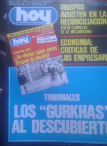 Revista Hoy N° 414 / 24 A 30 Junio 1985 / Gurkhas Descubiert