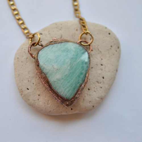 Imagen 7 de 8 de Collar De Amazonita, Piedra Natural Verde, Cadena De Bronce
