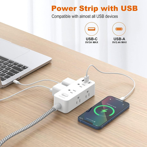 Beshon Power Strip Surge Protector, Cable De Extensión De 5