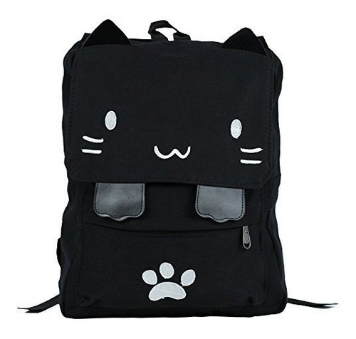 Bolsas De Lona Negras Con Bordado De Gato Para La Escuela Mo